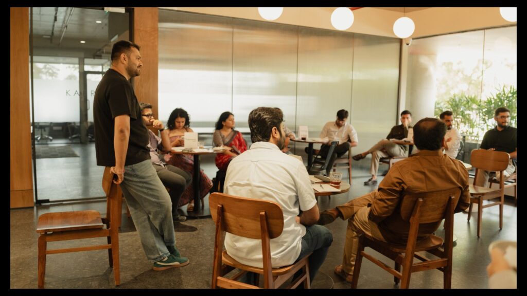 Founders, creators, and entrepreneurs networking at Gujpreneur Socials Breakfast Table at Mleko Café Ahmedabad.