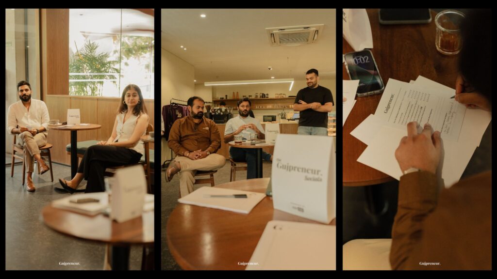 Founders, creators, and entrepreneurs networking at Gujpreneur Socials Breakfast Table at Mleko Café Ahmedabad.