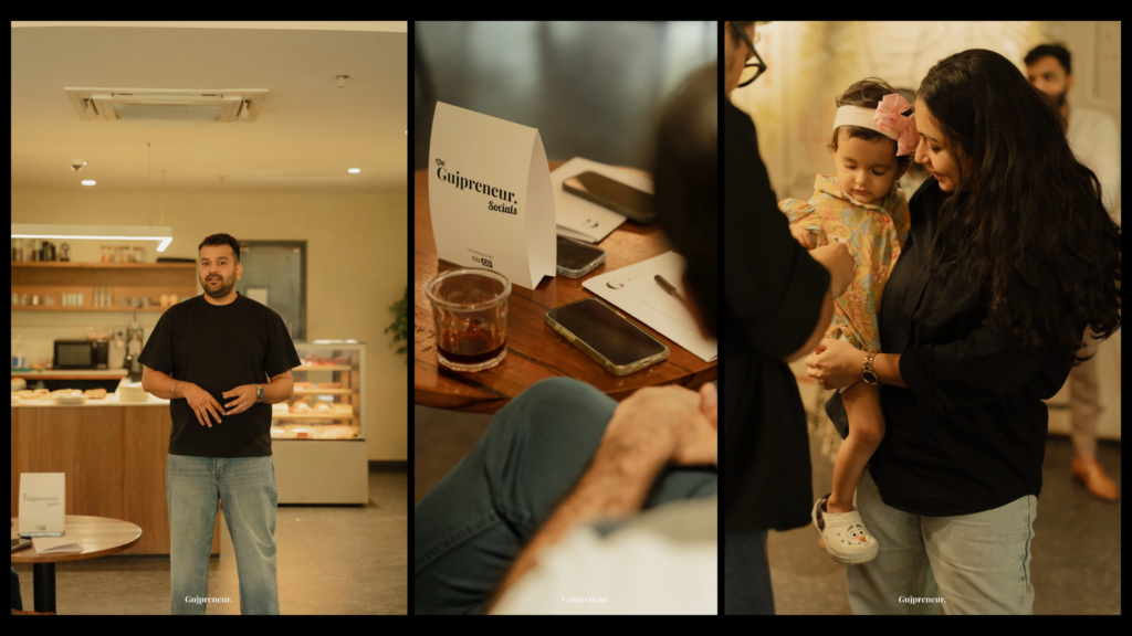 Founders, creators, and entrepreneurs networking at Gujpreneur Socials Breakfast Table at Mleko Café Ahmedabad.