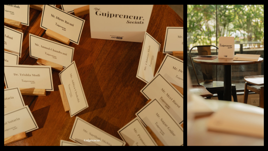 Founders, creators, and entrepreneurs networking at Gujpreneur Socials Breakfast Table at Mleko Café Ahmedabad.