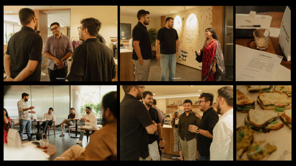 Founders, creators, and entrepreneurs networking at Gujpreneur Socials Breakfast Table at Mleko Café Ahmedabad.