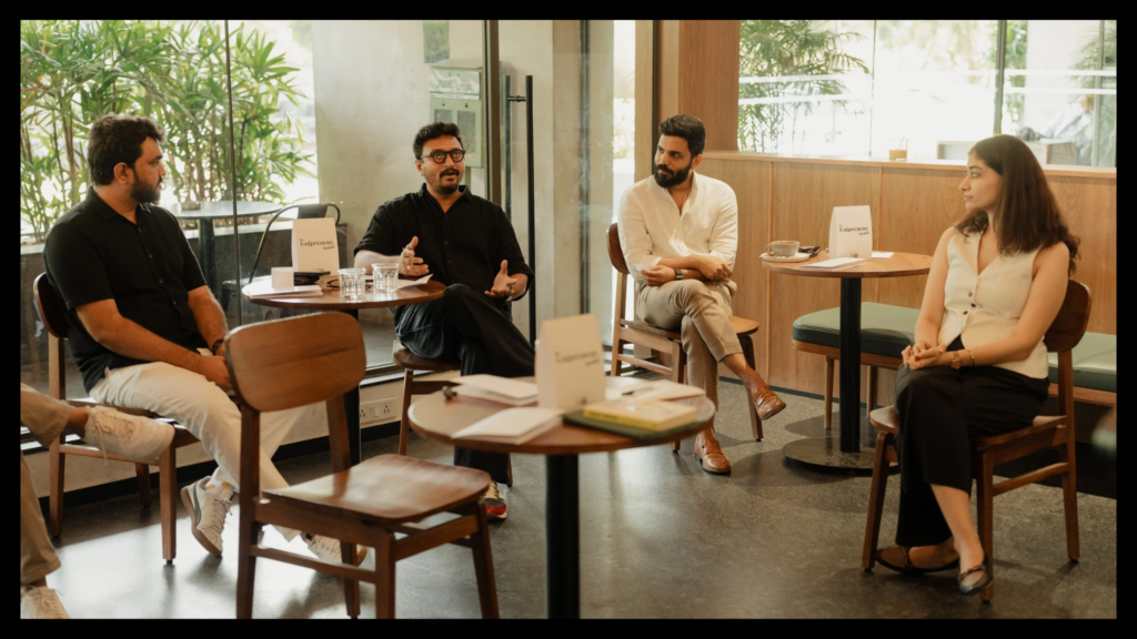 Founders, creators, and entrepreneurs networking at Gujpreneur Socials Breakfast Table at Mleko Café Ahmedabad.