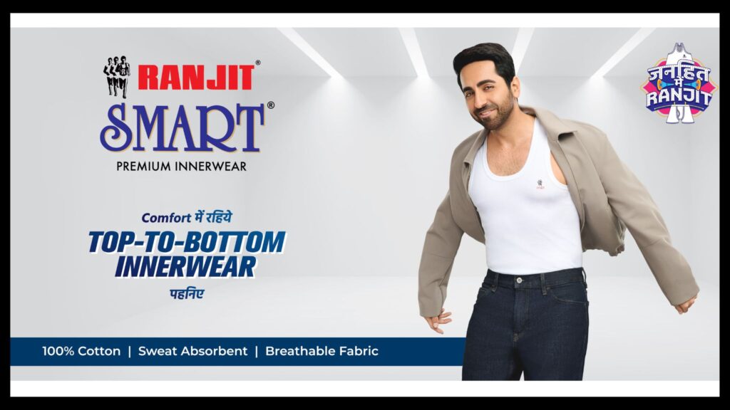Ayushmann Khurrana featured in the Janhit Mein Ranjit campaign by ZGC for Ranjit’s top-to-bottom innerwear positioning