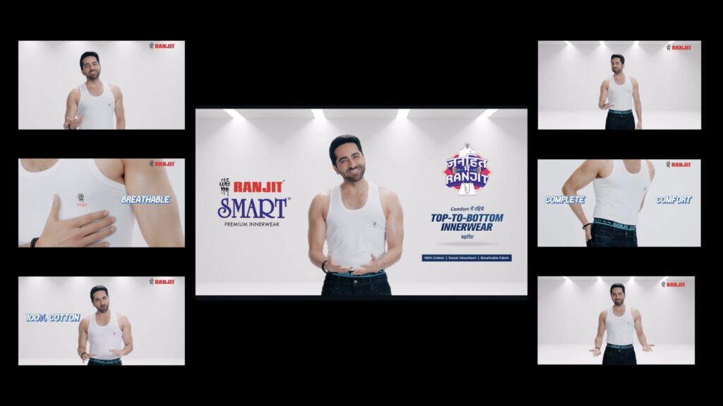 Ayushmann Khurrana featured in the Janhit Mein Ranjit campaign by ZGC for Ranjit’s top-to-bottom innerwear positioning