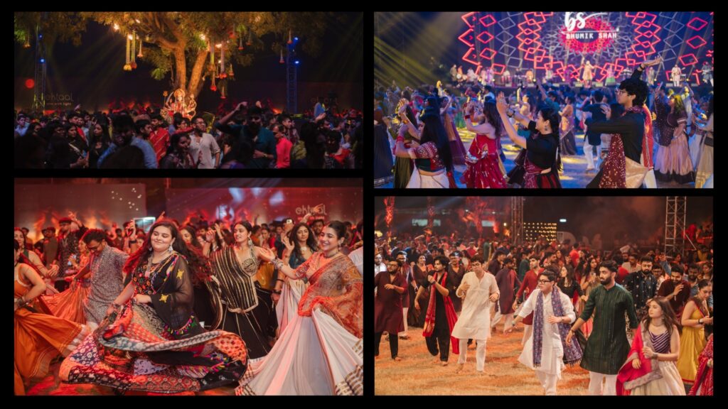 Participants celebrating traditional Garba at Ektaal 2026 in Ahmedabad. Participants celebrating traditional Garba at Ektaal 2026 in Ahmedabad.